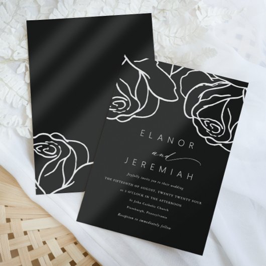 Invitation Simple Mariage de calligraphie florale noire
