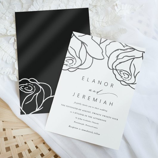 Invitation Simple Mariage de calligraphie florale noire