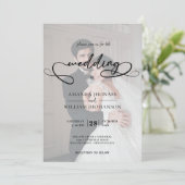 Invitation Simple Mariage de calligraphie noir et blanc (Debout devant)