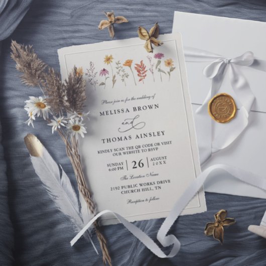 Invitation Simple mariage de code QR de fleur sauvage automna