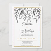 Invitation Simple mariage de feuillage floral noir (Devant)
