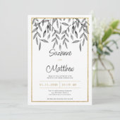 Invitation Simple mariage de feuillage floral noir (Debout devant)