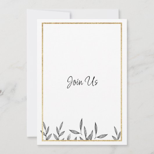 Invitation Simple mariage de feuillage floral noir (Dos)