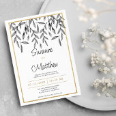 Invitation Simple mariage de feuillage floral noir