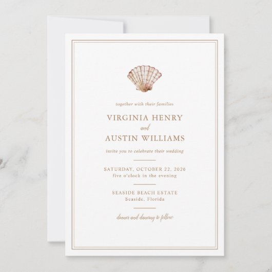 Invitation Simple Mariage de Plage Coquillage Classique (Devant)