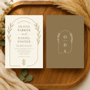 Invitation Simple Mariage Élégant à Ligne Art Boho Floral