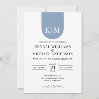 Invitation Simple mariage élégant blanc poussiéreux bleu mono