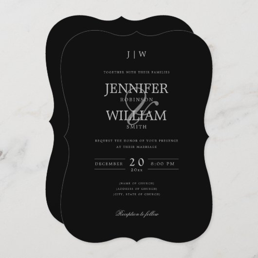 Invitation Simple mariage élégant Monogramme noir (Devant / Derrière)