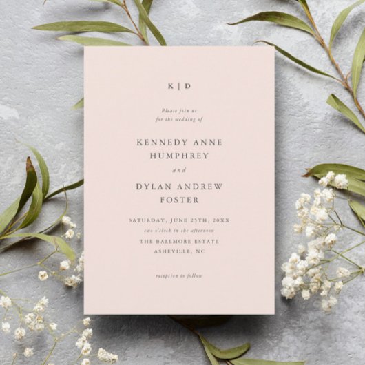 Invitation Simple mariage élégant rose poudré