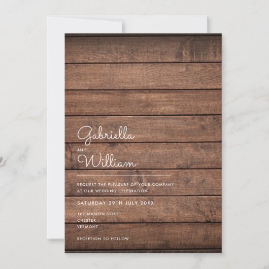 Invitation Simple Mariage en Bois Rustique (Devant)