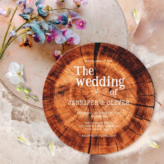Invitation Simple Mariage en Bois Rustique Découpé