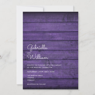Invitation Simple Mariage en bois violet rustique