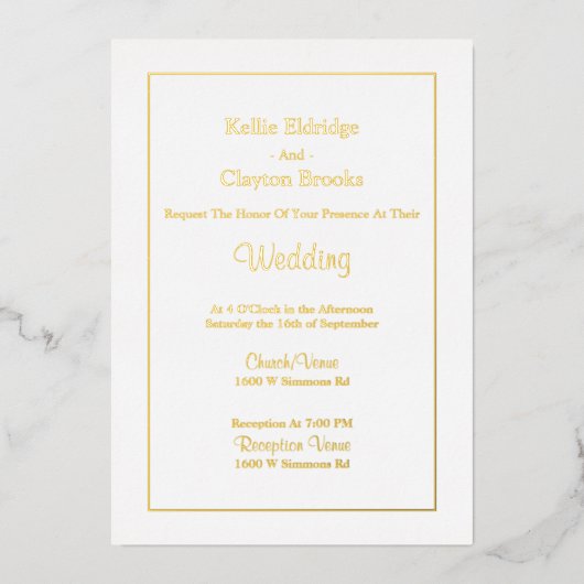 Invitation simple Mariage encadré blanc (Recto)