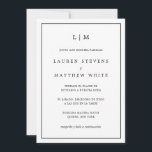 Invitation Simple Mariage espagnol noir et blanc élégant<br><div class="desc">Faire-part de mariage espagnole simple avec un design moderne mais élégant avec votre monogramme à deux lettres en haut et vos détails entourés d'une fine bordure. Tout le texte est en noir, sur un arrière - plan blanc et l'arrière est en noir solide. Les polices et les couleurs arrière -...</div>