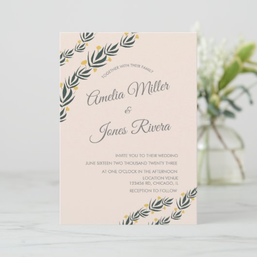 Invitation Simple Mariage fleuri Jaune (Debout devant)