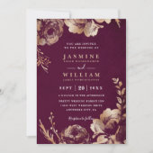 Invitation Simple mariage floral code QR Burgundy Blush (Devant)