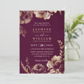Invitation Simple mariage floral code QR Burgundy Blush (Debout devant)