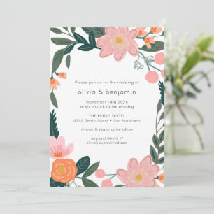 Invitation Simple Mariage Floral de Jardin de Cour Arrière Ro