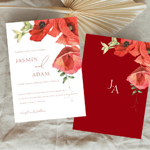 Invitation Simple mariage floral de pavot rouge