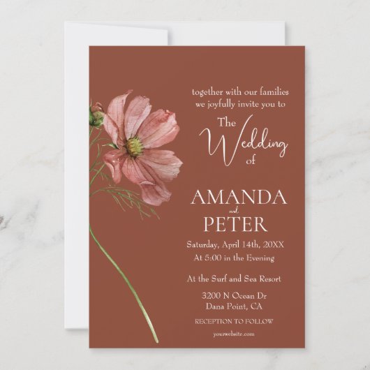 Invitation Simple Mariage Floral en terre cuite (Devant)
