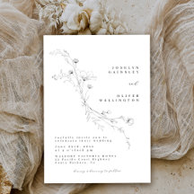 Simple Mariage Floral Esquisse Noir et Blanc