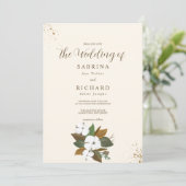 Invitation Simple Mariage Floral Marron Et Crème (Debout devant)
