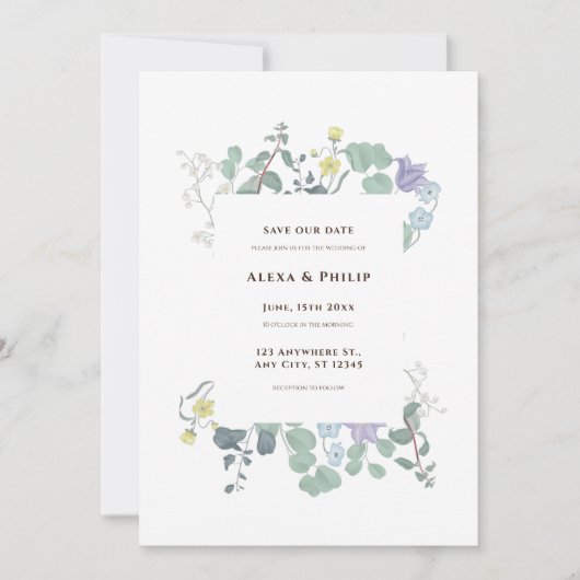 Invitation Simple Mariage floral minimaliste (Devant)