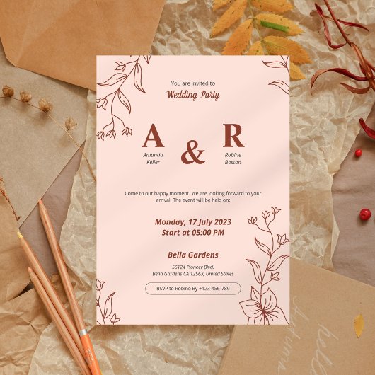 Invitation Simple Mariage floral minimaliste