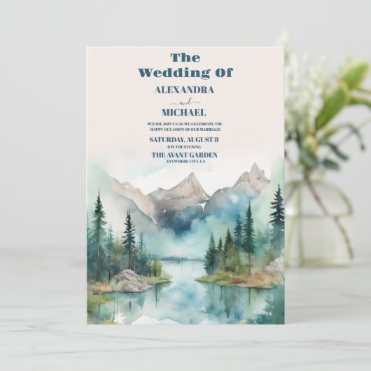Invitation Simple Mariage Floral Mountain (Debout devant)