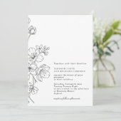 Invitation Simple Mariage floral noir et blanc (Debout devant)