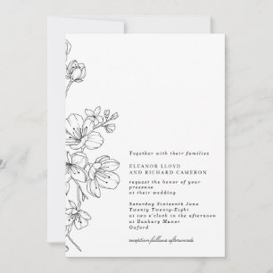 Invitation Simple Mariage floral noir et blanc