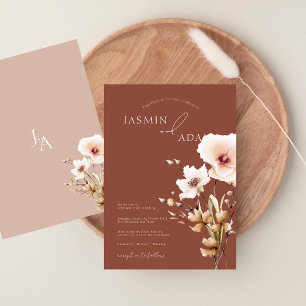 Invitation Simple Mariage Floral Terracotta Rose Sauvage