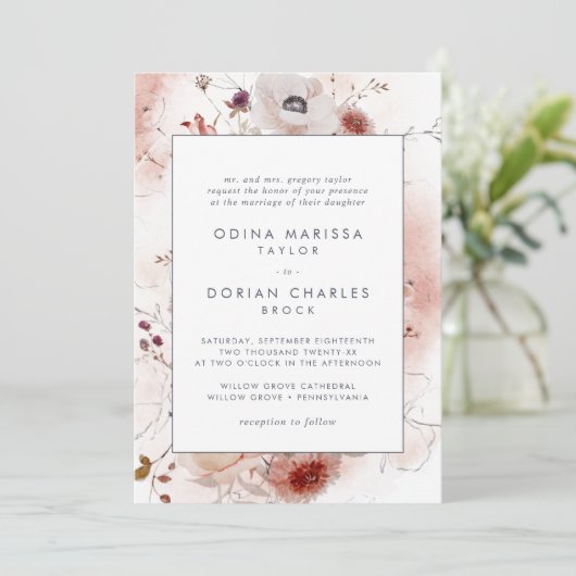 Invitation Simple Mariage Floral traditionnel (Debout devant)