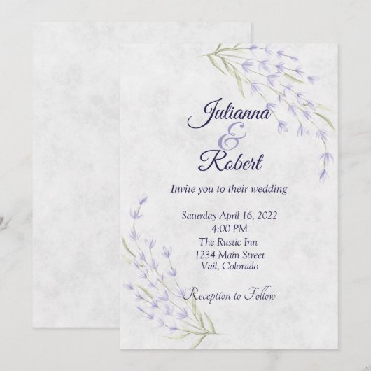 Invitation Simple mariage floral violet (Devant / Derrière)