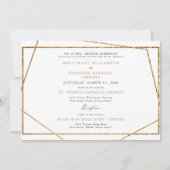 Invitation Simple Mariage Géométrique Blanc Noir & Or (Devant)