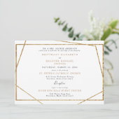 Invitation Simple Mariage Géométrique Blanc Noir & Or (Debout devant)