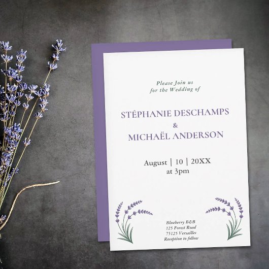 Invitation Simple Mariage Lavande