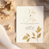 Invitation Simple Mariage luxueux de feuillage or blanc