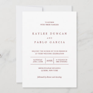 Invitation Simple Mariage minimaliste bordeaux et blanc