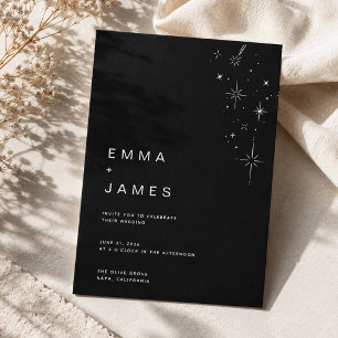 Invitation Simple Mariage Minimaliste Céleste Noir