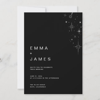 Invitation Simple Mariage Minimaliste Céleste Noir