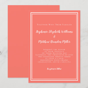 Invitation Simple Mariage Minimaliste Chic Coral Blanc