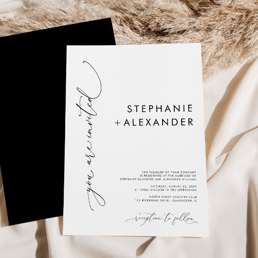 Invitation Simple Mariage minimaliste moderne noir et blanc