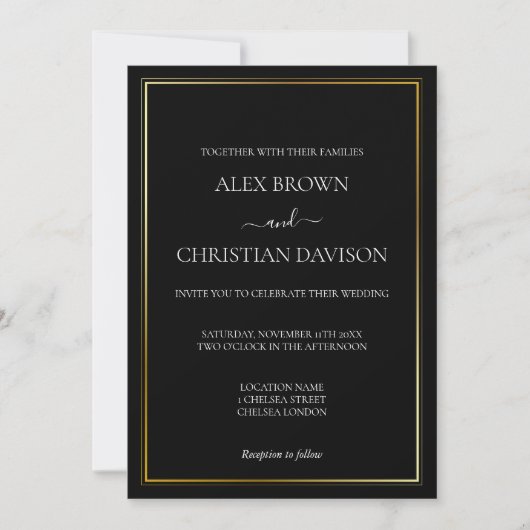 Invitation Simple Mariage Minimaliste Noir & Blanc (Devant)