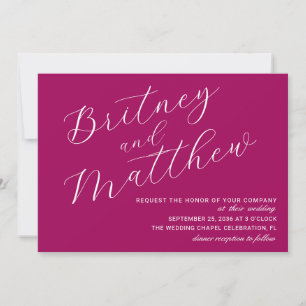 Invitation Simple Mariage Minimaliste Photo Magenta Écriture