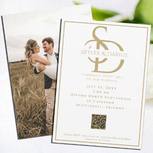Invitation Simple Mariage Monogramme Classic Minimal QR Code