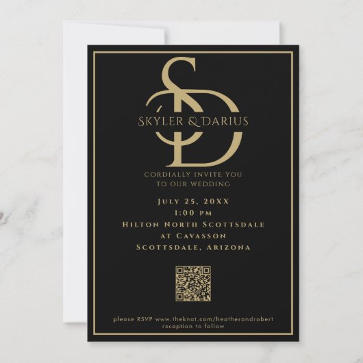 Invitation Simple Mariage Monogramme Classic Minimal QR Code (Devant)