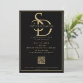 Invitation Simple Mariage Monogramme Classic Minimal QR Code (Debout devant)