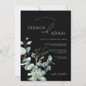 Invitation Simple Mariage Monogramme de Verdure d'Eucalyptus (Devant)