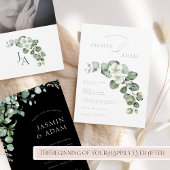 Invitation Simple Mariage Monogramme Eucalyptus Noir